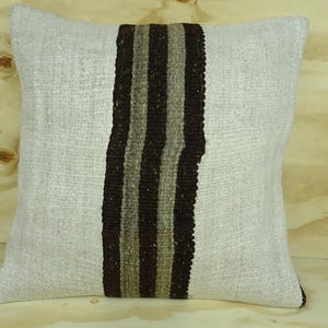 20x20 victorian style hemp pillow cover, natural handmade hemp pillow covers, flatweave hemp pillow cover,brown and white kilim pillow cover