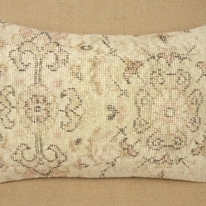 Oushak Lumbar Pillow Cover: Muted Turkish Carpet, Bohemian Decor (24x16 inch)