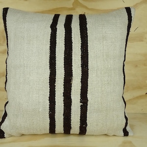 Handmade Hemp Kilim Pillow,24&#39;x24&#39; inch,Black And White Turkish Hemp Pillow Cover,Minimalist Modern Pattern Hemp Kilim Pillow.