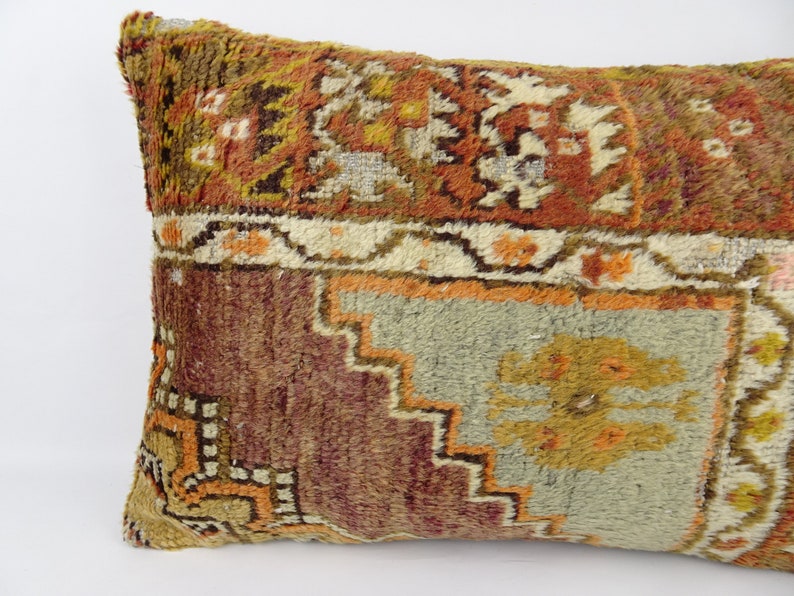 Oushak Rug Pillow,24x16 inch 60x40 Cm Turkish Carpet Pillow,Turkish Handmade Pillow,Lumbar Pillow Cover,Bohemian Decorative Carpet Pillow.