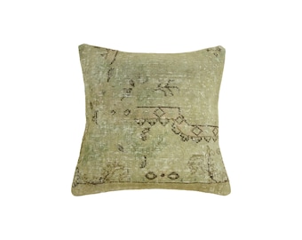 Vintage Turkish Rug Pillow Cover / Mustard and Light Khaki 20x20 Inch / Vintage Cottage Room