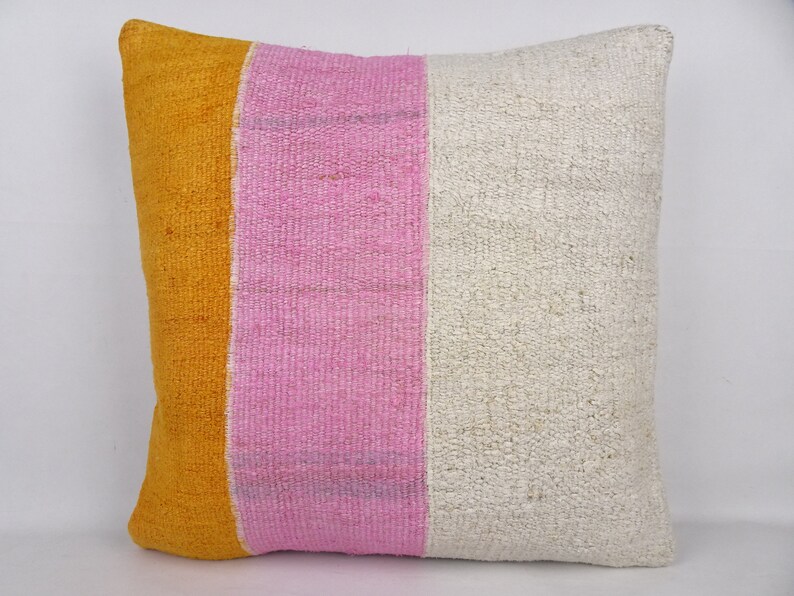 Orange,White,Pink Hemp Kilim Pillow Cover,20/'x20/' inch Gorgeous Organic Hemp Kilim Pillow Cover,Patchwork\u00a0Kilim Pillow,Turkish Pillow Cover.