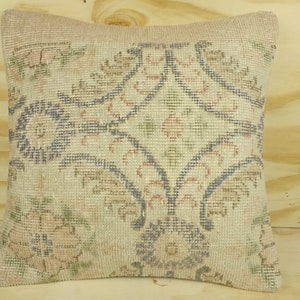 Handmade Oushak Wool Pillow Cover: Turkish Pastel Carpet Design (20x20 inch)