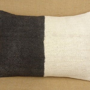 White And Black Hemp Pillow,24'x16' inch Mid Century Decor Lumbar Pillow Cover,Turkish Hemp Kilim Pillow,Handmade Hemp Pillow Cover.