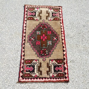 Mini Carpet Rug,2,11&quot;x1,7&quot; Feet 90x49 Cm Turkish Vintage Carpet Rug,Oushak Mine Size Carpet Rug,Decorative Yastık Carpet Rug.
