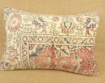Almohada lumbar turca, almohada de alfombra hecha a mano de 24 "x 16" pulgadas 60x40 cm, funda de almohada de alfombra de pelo corto, almohada boho, funda de almohada de alfombra Oushak.