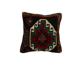 Vintage Wool Pillow Cover / Black 16x16 Inch / Moody Heritage Home
