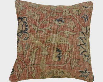 Handmade Oushak Carpet Pillow Cover: Turkish Red Rug Pillows,20x20 inch.
