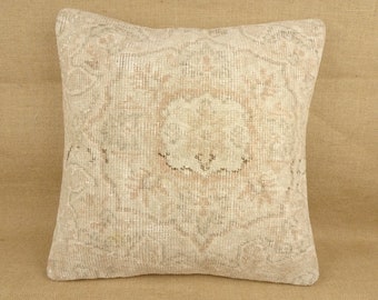 Almohada de alfombra de 20 "x20 pulgadas 50x50 cm, funda de almohada de alfombra Oushak hecha a mano vintage, funda de alfombra coshin, almohada de alfombra turca, almohada de color suave.