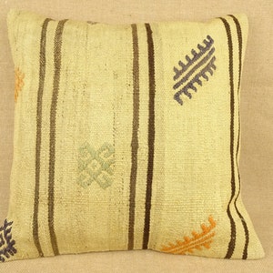 20x20 Turkish Natural Kilim Pillow Cover,Large Size Pillow Cover,Mid Century Modern Pillow Cover,Unique Turkish Kilim Pillow.