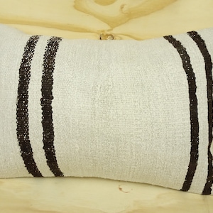 White And White Hemp Pillow,24'x16' inch Lumbar Pillow Cover,Turkish Hemp Kilim Pillow,Handmade Hemp Pillow Cover.