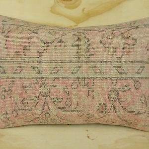 Vintage Oushak Rug Pillow: Handmade Turkish Lumbar Cushion (24x16 inch)