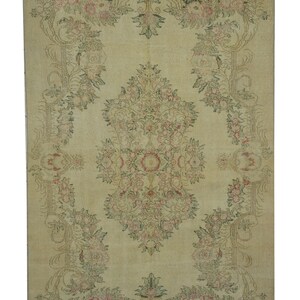 Vintage Turkish Oushak Rug: Pastel Colors, Wool on Cotton 5&quot;x8.3&quot;