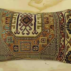 Vintage Oushak Rug Pillow Cover: Handmade Bohemian Lumbar Cushion (24x16 inch)
