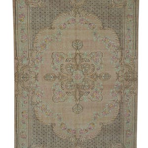 Mid-Century Modern Turkish Oushak Rug: Pastel Wool Carpet (5.8x9 ft, 176x272 cm)