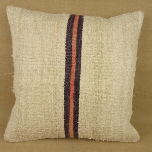 Housse de coussin kilim chanvre rayé : coussin décoratif bohème (20 x 20 pouces)