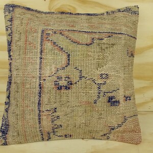 Handmade Oushak Wool Carpet Pillow Cover: Turkish Pastel Rug, 20x20 inch