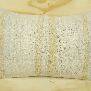 Turkish Hemp Kilim Pillow Cover,16&#39;x24&#39; inch Modern Striped Design Hemp Kilim Pillow,Organic Flat Weave Hemp Kilim Pillow,Lumbar Pillow.