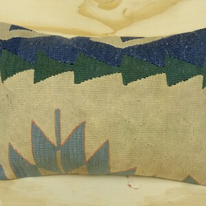 Handmade Kilim Lumbar Pillow Cover: Wool & Cotton, 24x16