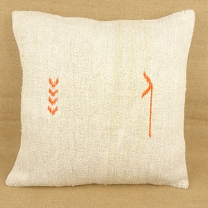 Housse de coussin en chanvre turc fait main : kilim moderne Mid-Century (20 x 20 pouces)