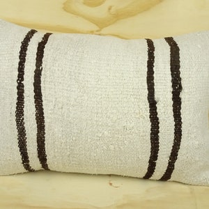 White And Black Hemp Pillow,24'x16' inch Lumbar Pillow Cover,Turkish Hemp Kilim Pillow,Handmade Hemp Pillow Cover.