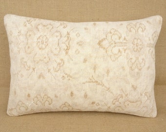 Almohada de alfombra Oushak, almohada de alfombra turca de 24 "x16" pulgadas 60x40 cm, almohada turca hecha a mano, cubierta de almohada lumbar, almohada decorativa boho.