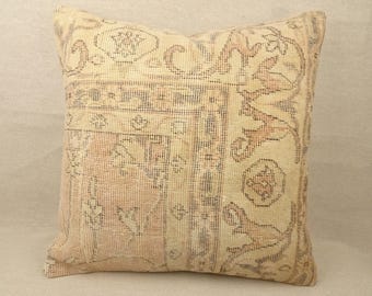 Almohada grande turca, almohada de alfombra hecha a mano de 24 "x 24" pulgadas, funda de almohada de alfombra de pelo corto, almohada boho, funda de almohada de alfombra Oushak.