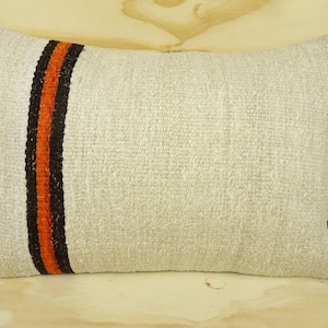 White And Black Hemp Pillow,24'x16' inch Lumbar Pillow Cover,Turkish Hemp Kilim Pillow,Handmade Hemp Pillow Cover.