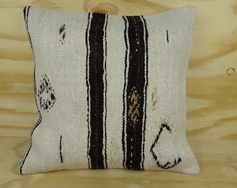 Funda de almohada Kilim de cáñamo hecha a mano con diseño de rayas: 20 x 20 pulgadas, almohadas de decoración de temporada.