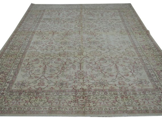 Vintage Oushak Turkish Carpet Rug: Mid-Century Modern Wool Area Rug