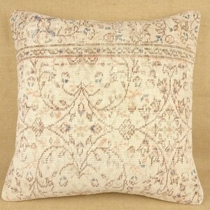 Handgefertigter Oushak Teppich Kissenbezug: Vintage Wolle Sofakissen (60 x 60 cm)