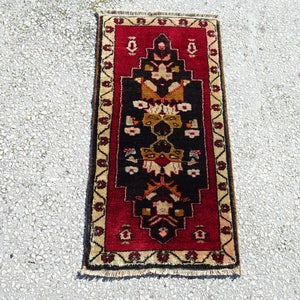 Small Mini Turkish Carpet Rug,1,7&quot;x3,1&quot; Feet 49x95 Cm Decorative Doble Knott Woven Anatolian Carpet Rug,Vintage Carpet Rug.