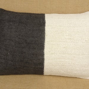 White And Black Hemp Pillow,24'x16' inch Lumbar Pillow Cover,Turkish Hemp Kilim Pillow,Handmade Hemp Pillow Cover.