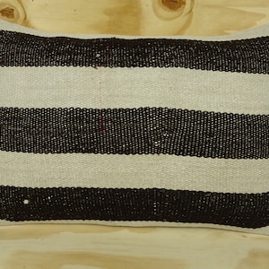 Handmade Hemp Kilim Pillow Cover: Bohemian Stripe Pillow (24&quot;x16&quot;)