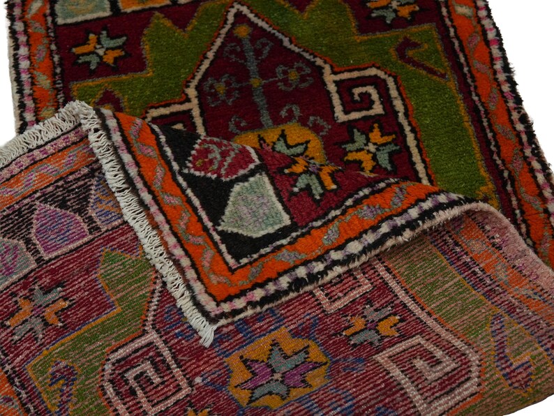 Primitive Antique Turkish Wool Rug: Small Anatolian Carpet Rug, 2x4 Feet. image 8