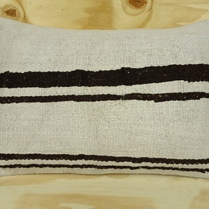 Striped Hemp Lumbar Pillow Cover: Turkish Vintage Kilim, 24&quot;x16&quot;