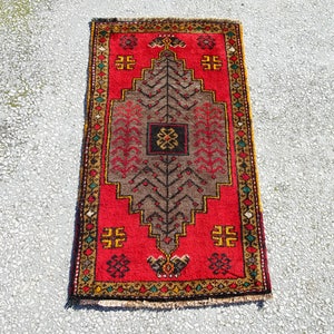 Small Mini Turkish Carpet Rug,2,1&quot;x3,7&quot; Feet 64x110 Cm Decorative Doble Knott Woven Anatolian Carpet Rug,Vintage Carpet Rug.Carpet Yastık.