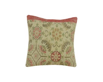 Vintage Turkish Rug Pillow Cover / Mustard and Light Khaki 20x20 Inch / Rustic Living Space