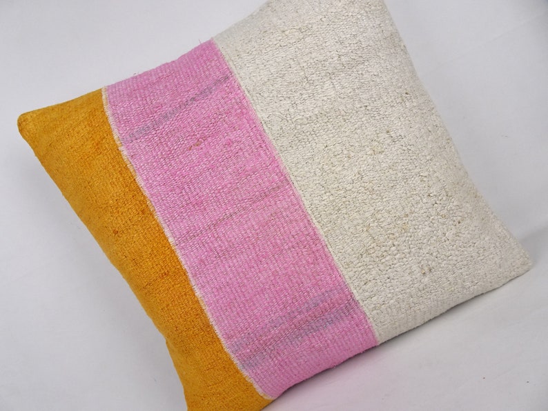 Orange,White,Pink Hemp Kilim Pillow Cover,20/'x20/' inch Gorgeous Organic Hemp Kilim Pillow Cover,Patchwork\u00a0Kilim Pillow,Turkish Pillow Cover.