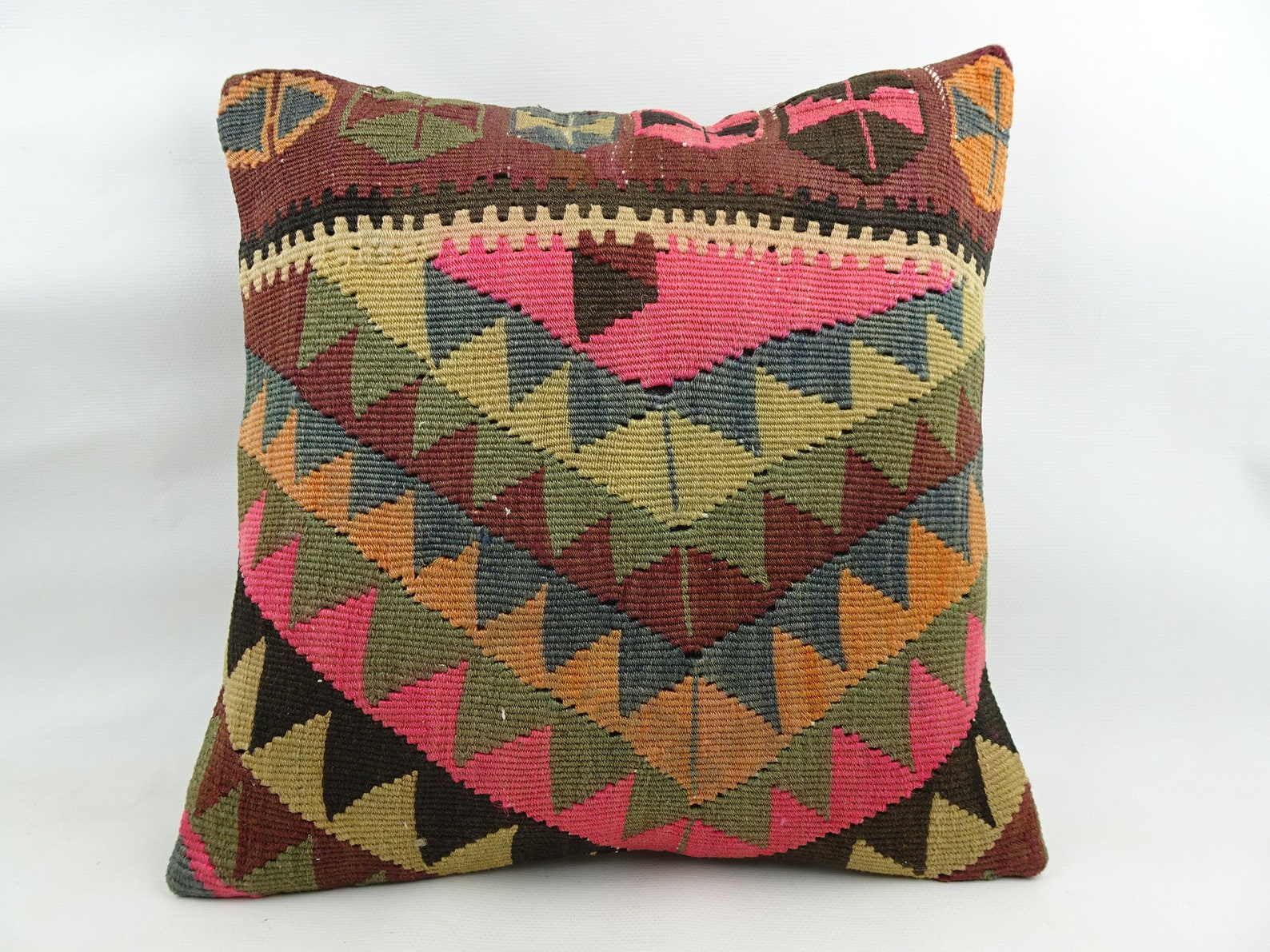 Pink Kilim Pillow Cover16'x16' Inch 40x40 Cm Handmade Etsy