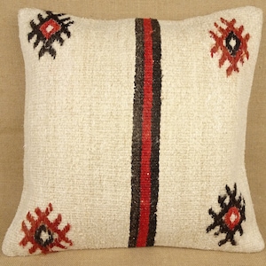 Housse de coussin kilim en chanvre turc faite main : housse de coussin décorative moderne (20 x 20 pouces)