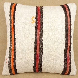 Housse de coussin kilim chanvre rayé : coussin décoratif bohème (20 x 20 pouces)