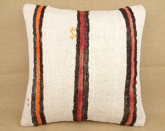 Striped Hemp Kilim Pillow Cover: Bohemian Throw Pillow (20x20 inch)
