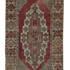 Vintage Oushak Rug: Handmade Wool Carpet, 3.8&quot;x5.9&quot;