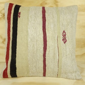 Housse de coussin kilim chanvre à rayures ethniques, oreiller de canapé minimaliste, 20 x 20