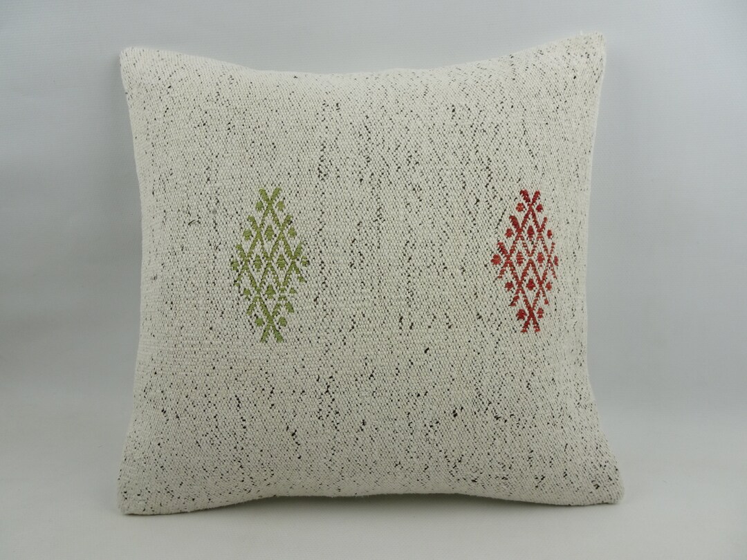 Cotton Kilim Pillow,16x16 Inch 40x40 Cm Handmade Turkish White Cotton