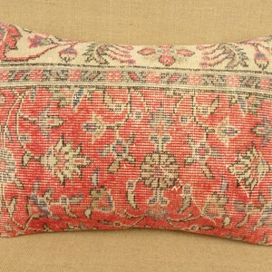 Red Oushak Rug Pillow Cover: Turkish Wool Lumbar Pillow, 24&quot;x16&quot;