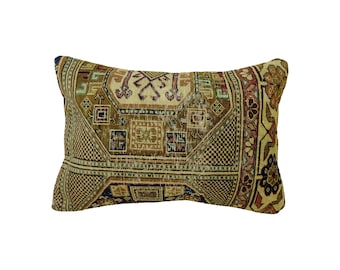 Vintage Turkish Rug Pillow Cover / Brown 24x16 Inch / Nomadic Mudroom Bench