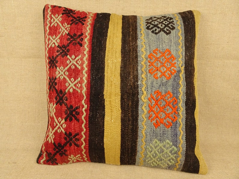 Almohada Kilim, almohada hecha a mano, almohada Kilim turca de 20x20 pulgadas 50x50 cm, almohada decorativa, almohada Boho, funda de cojín Kilim, almohada grande. imagen 1