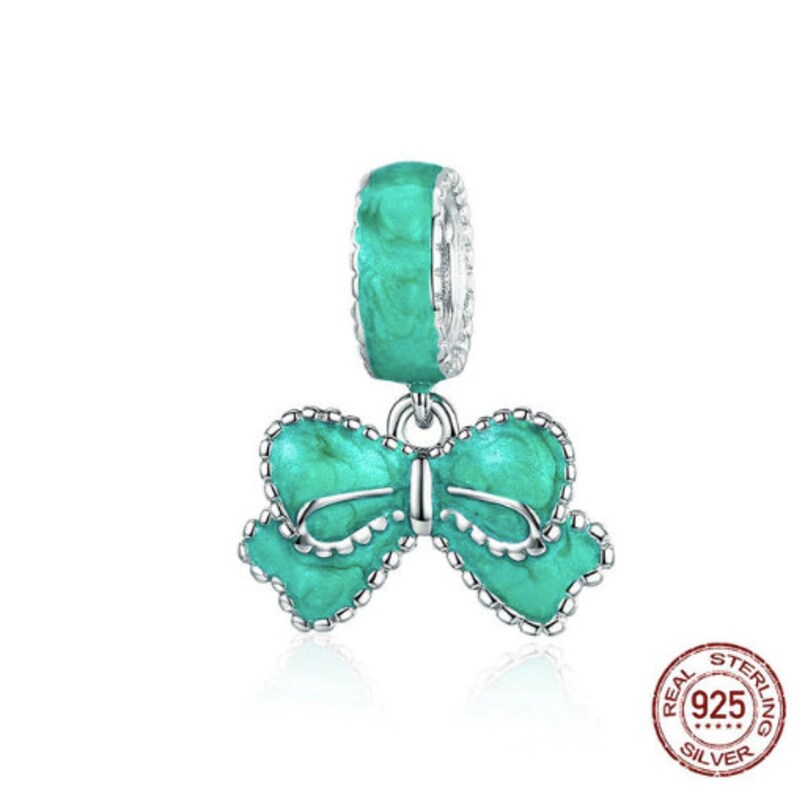 100/% Genuine 925 Sterling Silver Green Bowknot Ribbon Charm Pendant Fit Women Bracelets DIY Jewelry Making